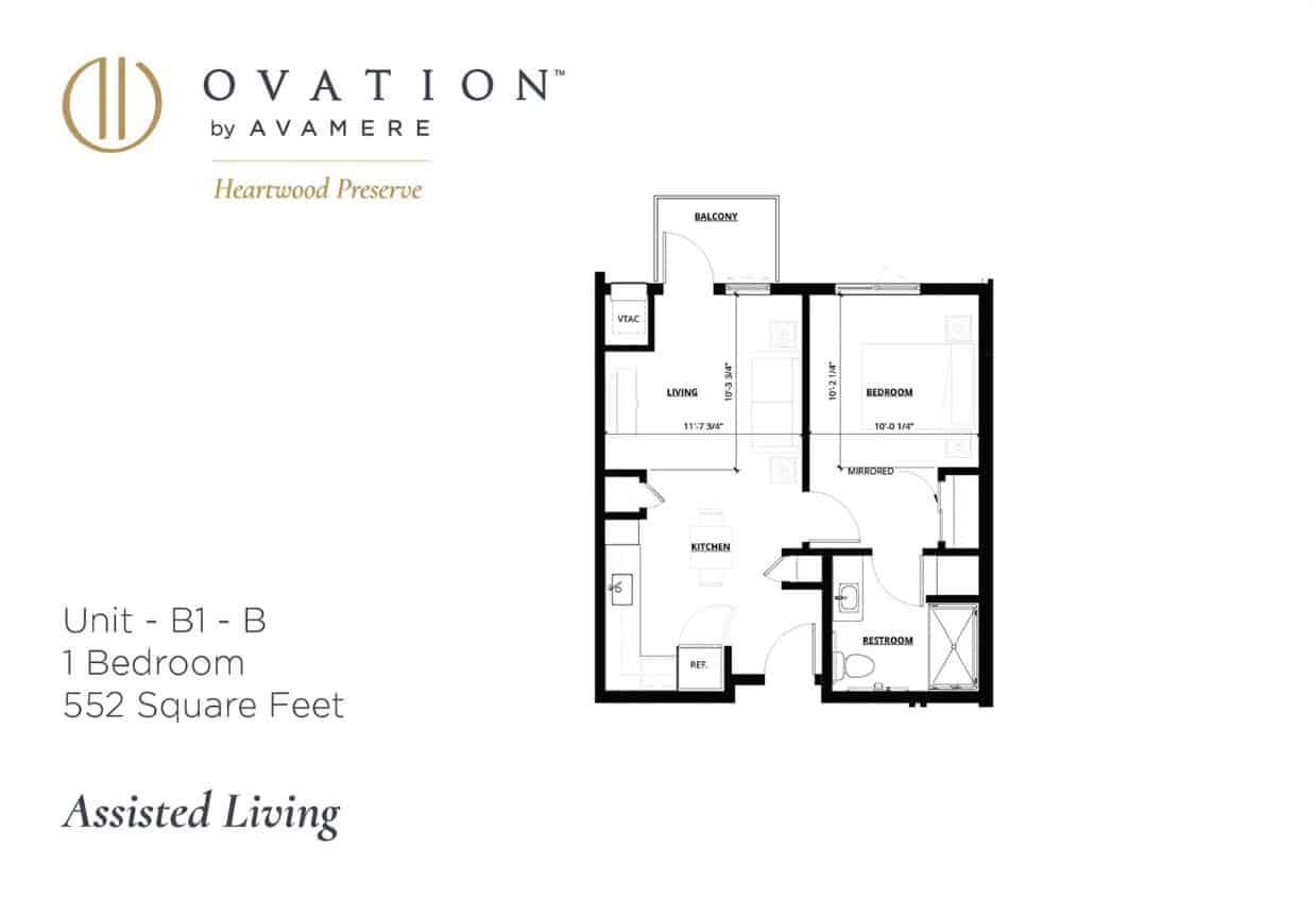 Ovation Heartwood Assisted Living Floorplan 1Bedroom 552 sq ft
