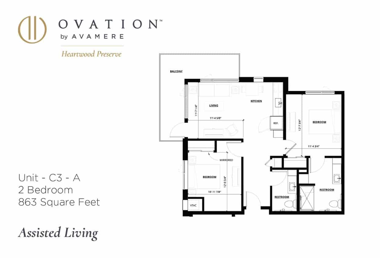 Ovation Heartwood Assisted Living Floorplan 2Bedroom 863 sq ft