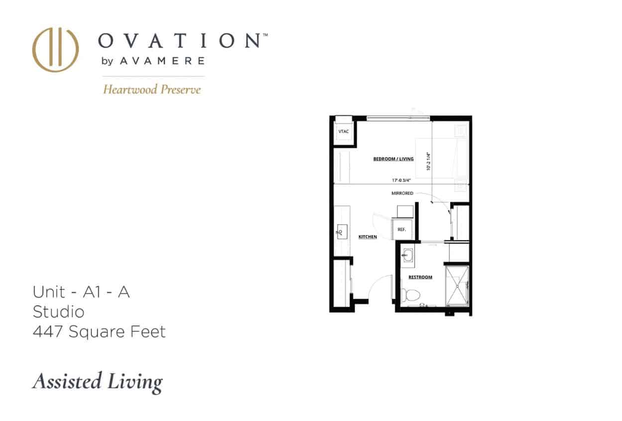 Ovation Heartwood Assisted Living Floorplan Studio 442 sq ft