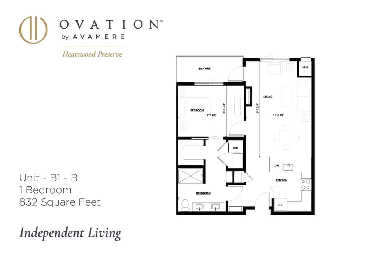 Ovation Heartwood Preserve Living Floorplan Studio 832 sq ft