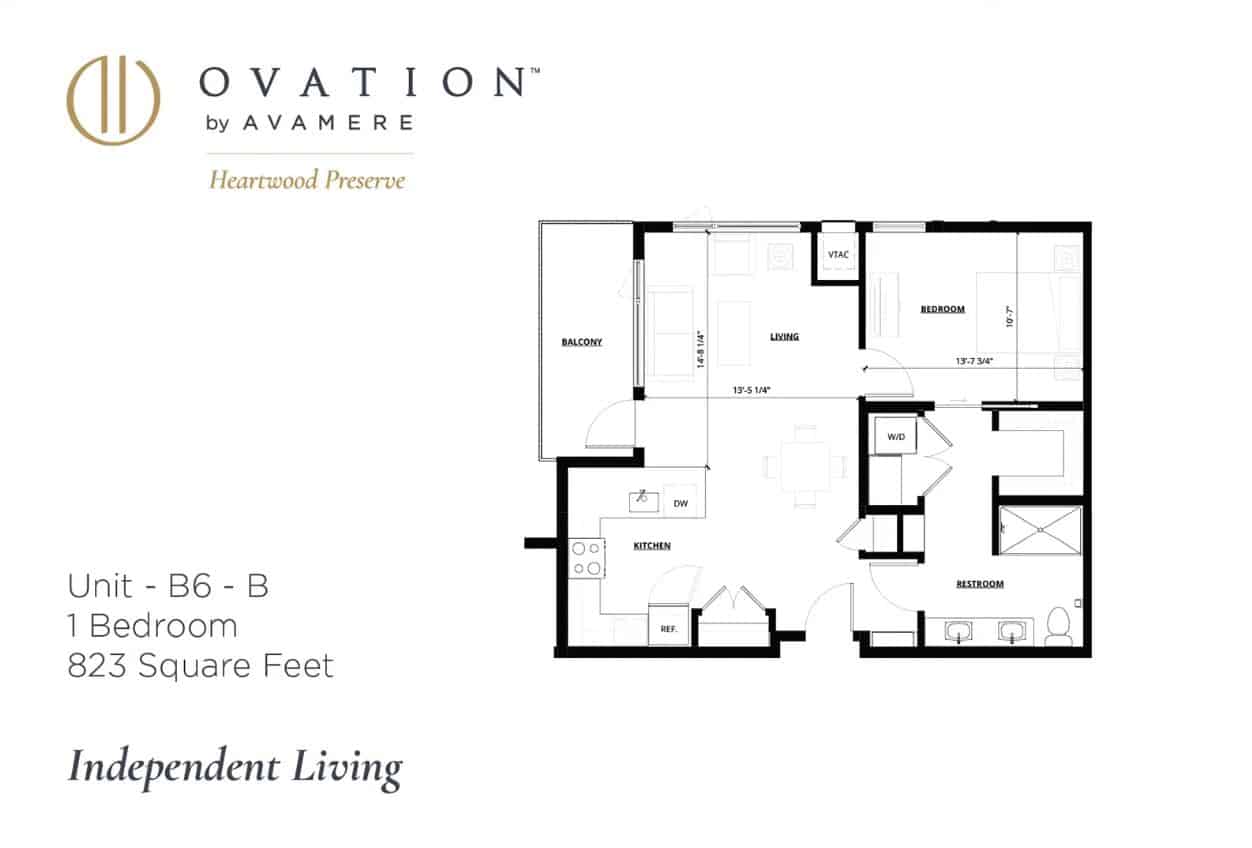 Ovation Heartwood Preserve Living Floorplan 1Bedroom 823 sq ft