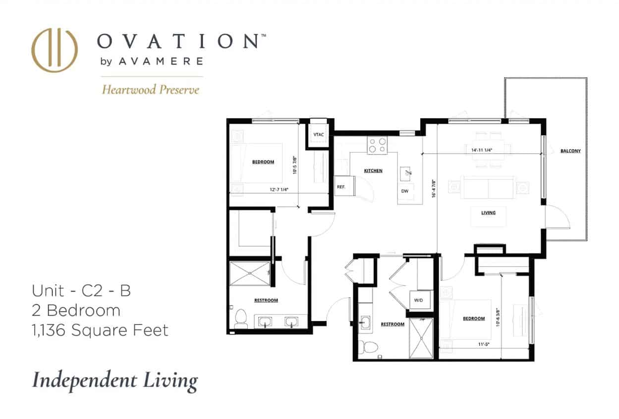 Ovation Heartwood Preserve Living Floorplan 2Bedroom 1,136 sq ft