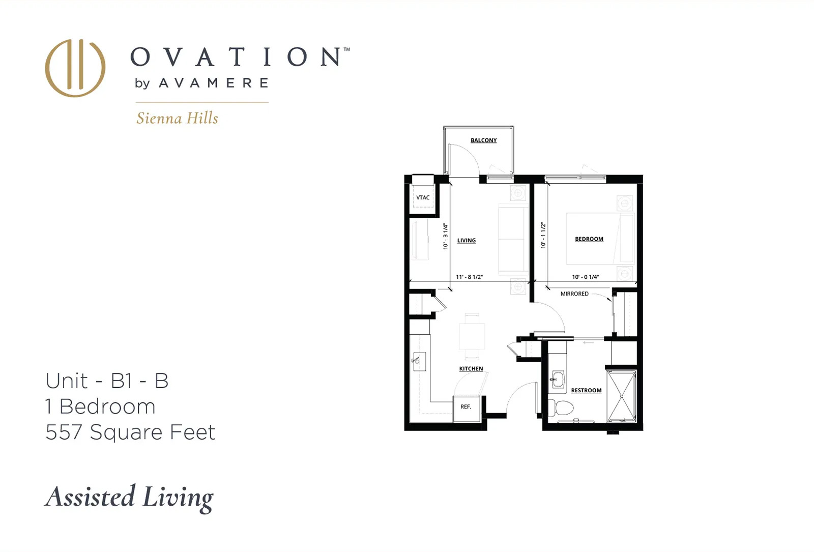 Ovation Sienna Hills 1 Bedroom Floorplan 557 sq ft
