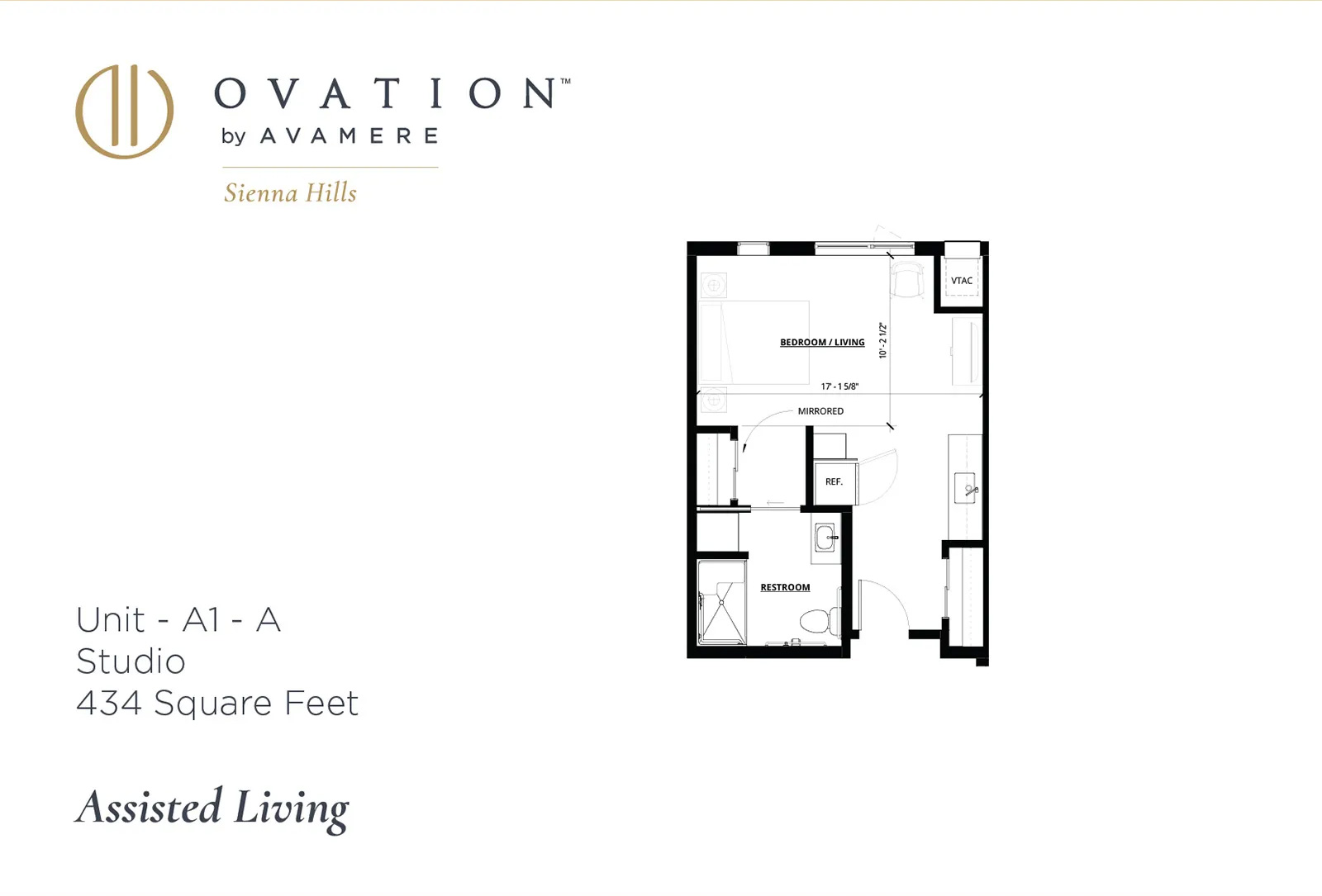 Ovation Sienna Hills Studio Floorplan 434 sq ft